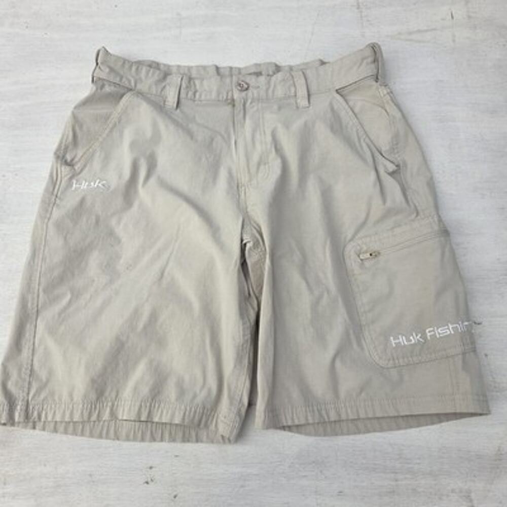 Huk Fishing Performance Cargo Shorts Mens Large Khaki Outdoor Hiking Pockets 10"
